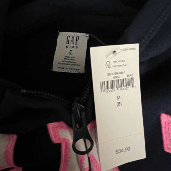 GAP KIDS GIRLS LOGO HOODIE NAVY WITH PINK LOGO SIZE SMALL(8) NWT - Picture 2 of 4
